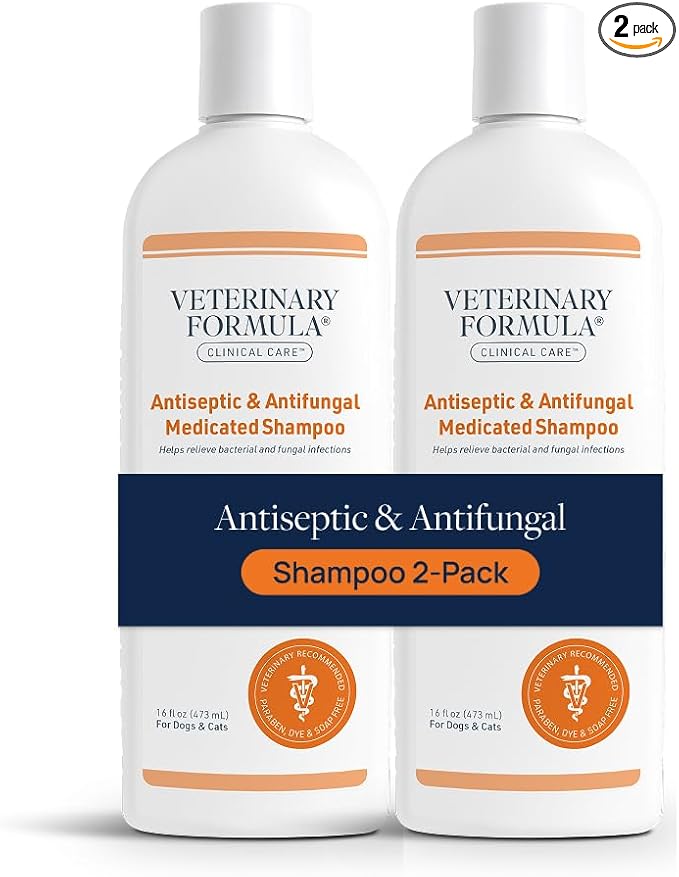 Veterinary Formula Clinical Care Antiseptic and Antifungal Medicated Shampoo for Dogs & Cats, 16 Fl Oz – Helps Alleviate Scaly, Greasy, red Skin – Paraben, Dye, Soap-Free (2 Pack)