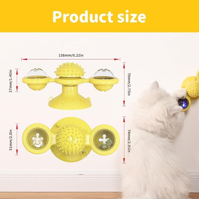 Interactive Windmill Cat Toys with Catnip, 2024 Funny Cat Toys for Indoor Cats Kitten Toys with LED Light Ball, Suction Cup Wall Mount Cat Spinner with Rotatable Toy Ball for Cat(Blue)