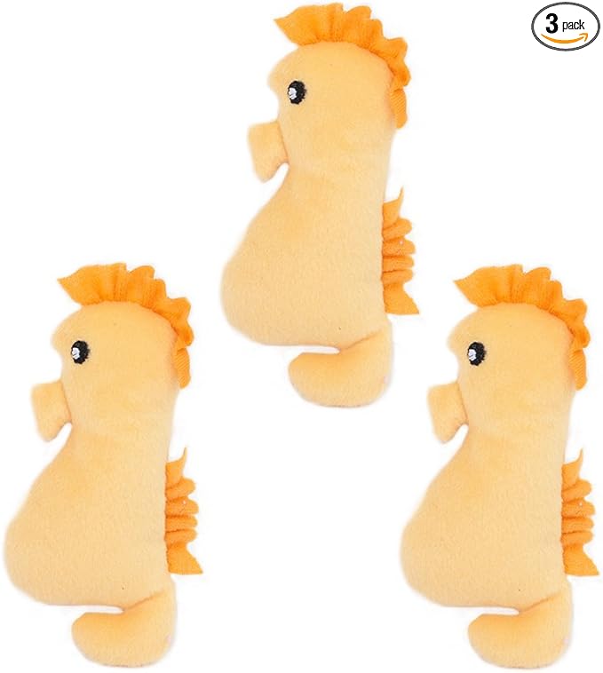 ZippyPaws - Sea Buddies Burrow, Interactive Squeaky Hide and Seek Plush Dog Toy - Seahorse Miniz, 3 Pack