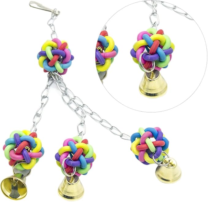 Luxshiny Parrot Bite Hanging Chewing Ball with Colorful Plastic Bell for Bird Cage Accessory, Sturdy Parrot Chewing for Pet Birds and Parakeets