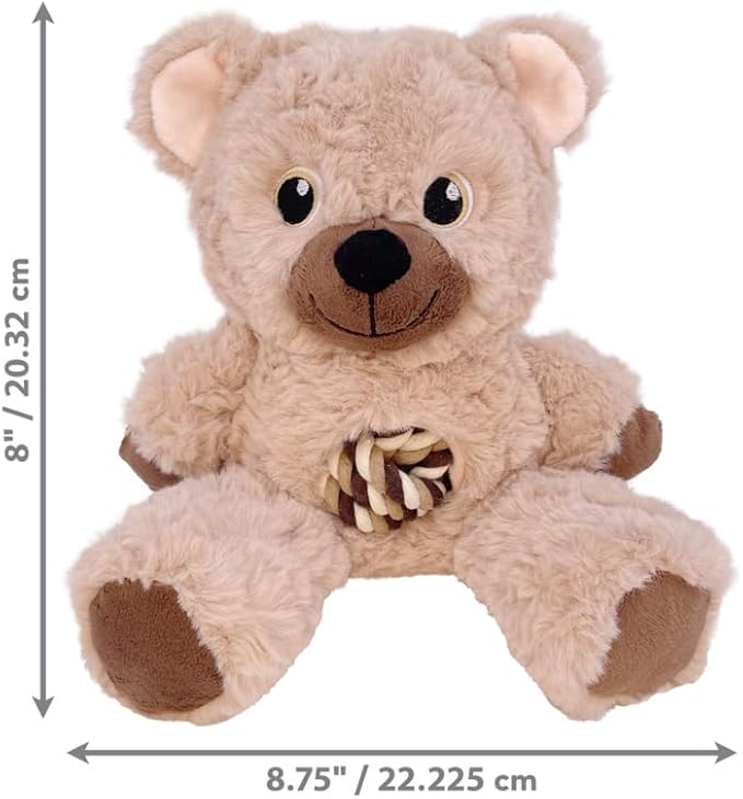 KONG Knots Teddy Bear - Knotted Rope Tummy and Tail - Soft Plush Dog Toy (Medium)