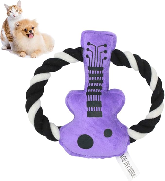 Cotton Rope Plush Guitar Squeaky Bite Toy for Dog Cat