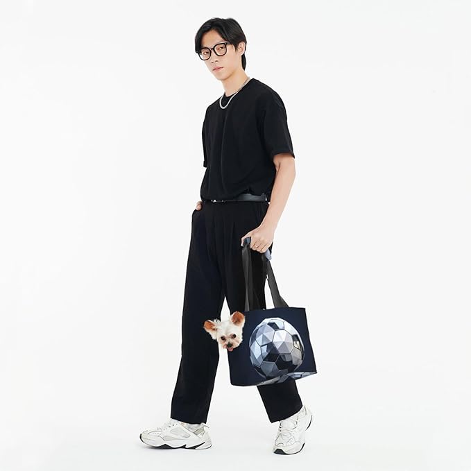 Foldable Pet Carrier Sling - Waterproof Small Dog & Cat Travel Polygonal Soccer Ball Tote with Safety Hook for Hiking