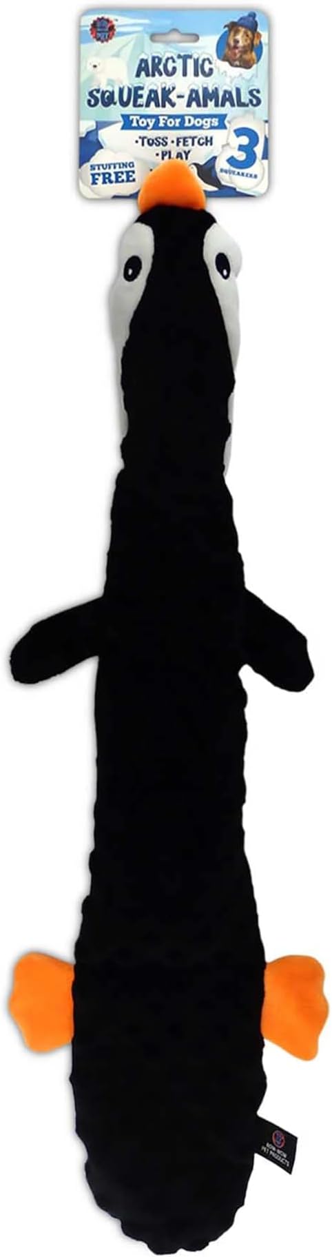 Bow Wow 24” Squeaky Penguin Plush Toy for Dogs & Cats | Soft Interactive Toy for Tug, Fetch & Chew | Ideal for Puppies, Kittens & Small-Medium Pets | Indoor Play & Teething Toy
