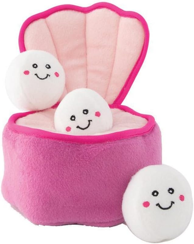 ZippyPaws Zippy Burrow Pearls in Oyster Game Dog Toy – Interactive Hide and Seek Plush Toy with Squeakers for Dogs – Fun Mental Stimulation Toy