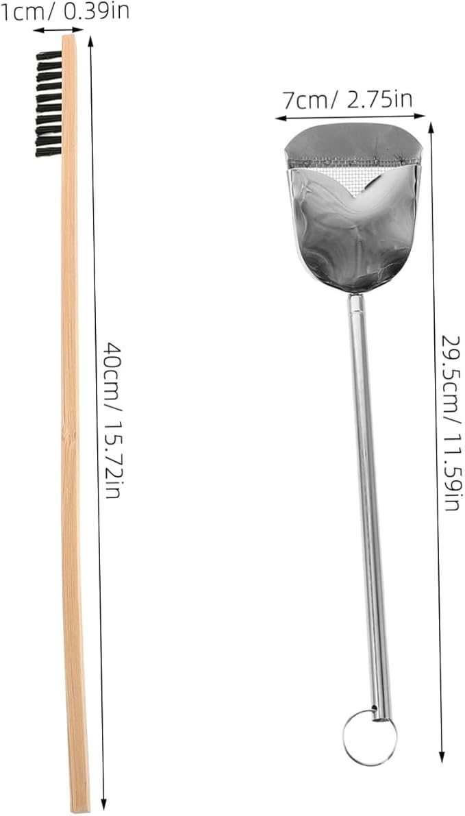 Mikikit 2pcs Effortless Bird Cage Cleaning Set Includes Brush Scoop Stainless Steel Construction Ergonomic Handle