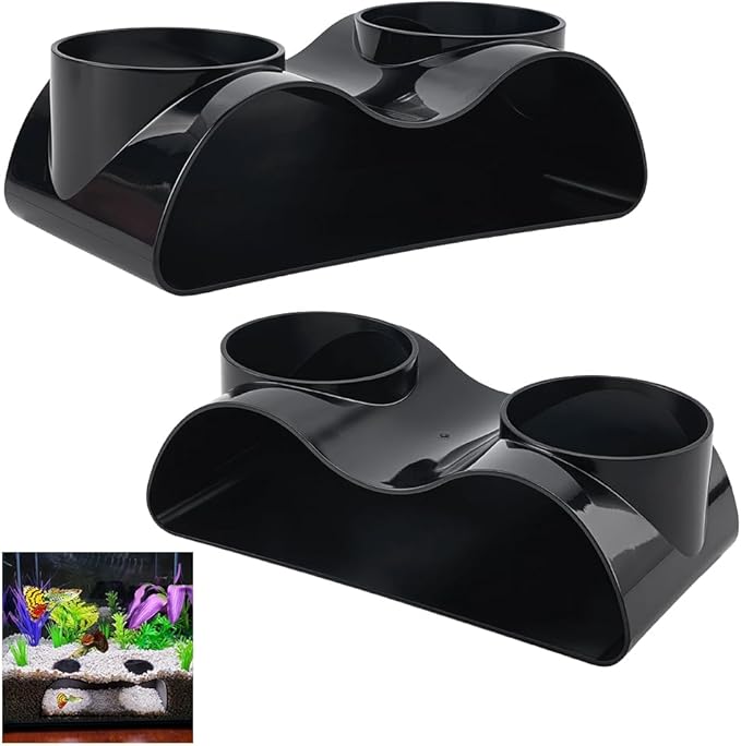 FINGERINSPIRE 2Pcs Curved Dual-Cave Aquarium Hideout 6.9x3.5x2.2inch Black Plastic Fish Hideout Shrimp Cave for Aquatic Pets Habitat Plastic Aquarium Tunnel Underground for Fish Aquatic Decor