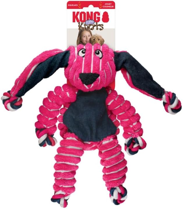 KONG Floppy Knots Combo Dog Toy - Fox and Bunny Bundle - Interal Knotted Rope with Squeakers and Less Stuffing - Medium/Large