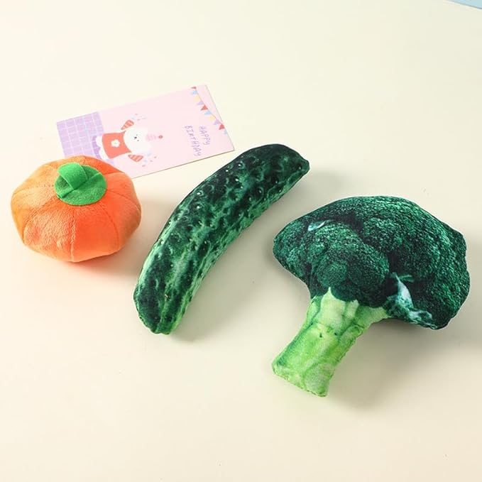 Plush Vegetable Pet Toy with Squeaker, Interactive Chew Toy for Cats and Dogs, Durable and Soft for Comfort, Training, and Boredom Relief (Broccoli)