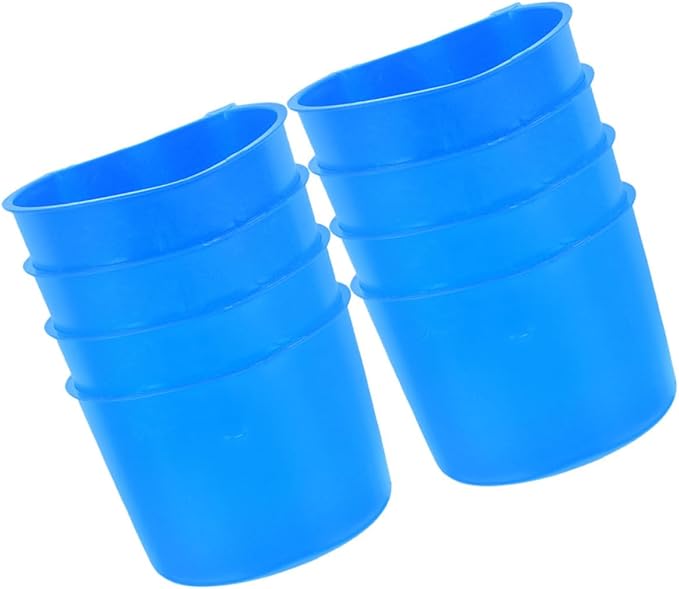 SUPVOX 8pcs Hanging Pet Feeding Bowls and Water Cups for Rabbits and Small Birds, Thickened Plastic Cage Food and Water Holder, 8.3x8.3x6cm, Blue, Suitable for Bird Cages and Rabbit