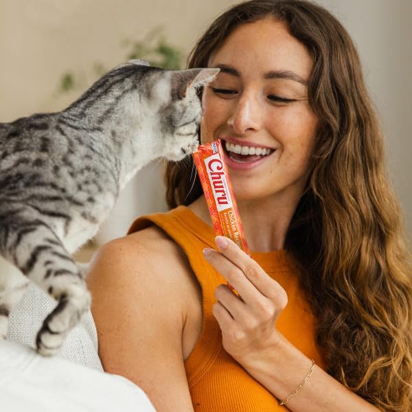 INABA Churu Lickable Purée Natural Cat Treats - Tuna with Chicken Recipe, 32 Tubes (4 Boxes of 8 Tubes Each)