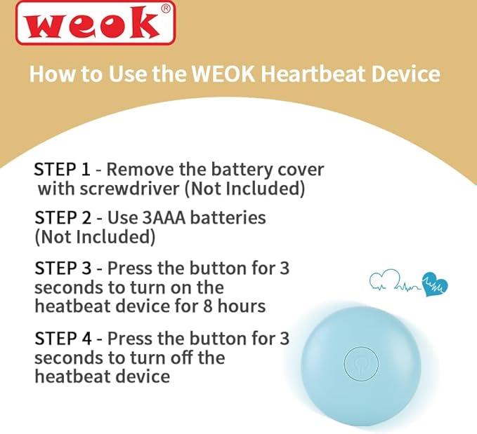 WEOK Heartbeat Puppy Toy, Comfort Cuddler Pillow, Dog Anxiety Relief Calming Aid,Heartbeat Stuffed Toy for Dogs,Puppy Heartbeat Toy Sleep Aid,Dog Heartbeat Toy for Pet