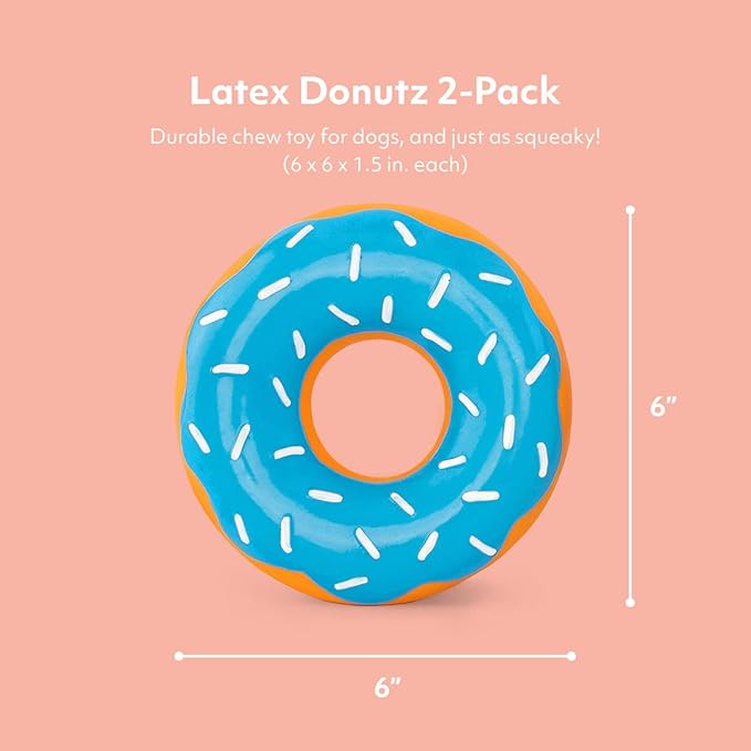 ZippyPaws Latex Donutz, Durable Dog Toy for Interactive Play, No Stuffing - Chocolate & Blueberry (2-Pack)