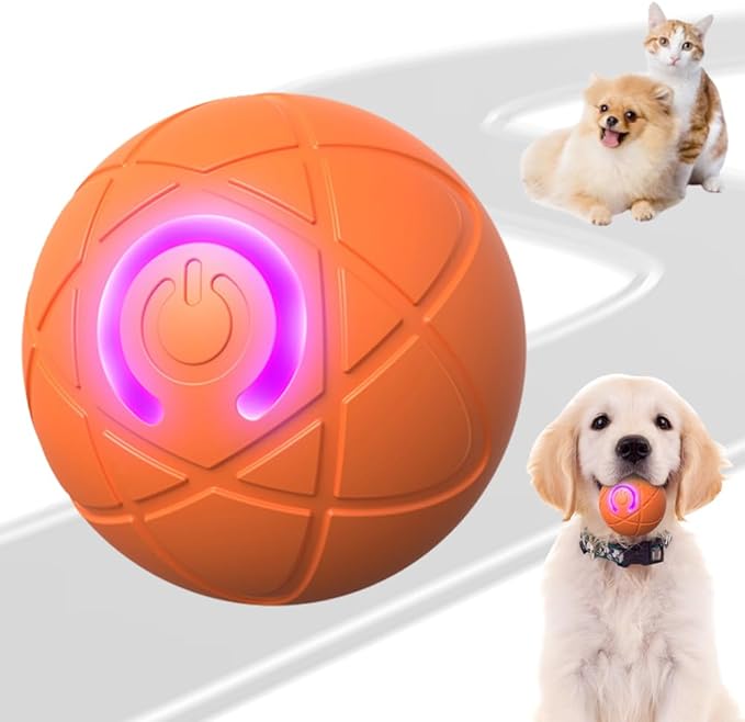 Interactive Dog Toys for Small Dogs, Dog Balls Cat Toys Rolling Ball for Puppy Small Medium Dogs and Cat, Self Moving Jumping Bouncing and Rotating Toy to Keep Them Busy (Orange)