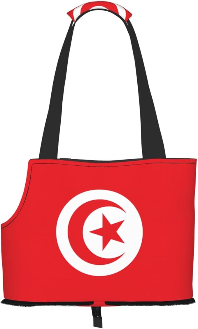 Foldable Pet Carrier Sling - Waterproof Small Dog & Cat Travel Tunisian Flag Tote with Safety Hook for Hiking
