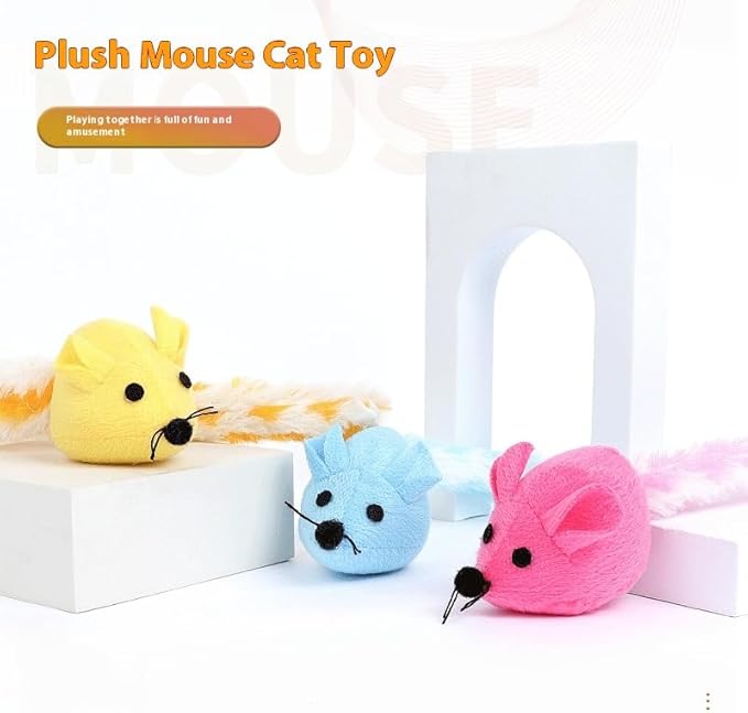 Catnip Mouse Toy, Long Tail Plush Mice for Cats, Interactive Hunting Toy for Indoor Cats, Colorful Soft Cat Toy with Catnip Inside (Blue)