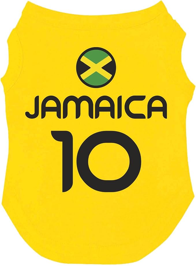 Jamaica Flag Soccer Jersey Style Dog Tee Shirt | Sleeveless Breeds | International Soccer | Game Day |Yellow, 4X-Large 1791