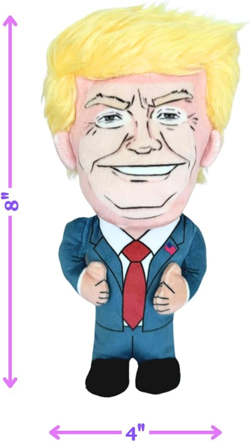 8" Plush Donald Trump Squeak Dog Toy - Hilarious Political Pet Chew Toy for Dogs and Cats, Perfect for Fetching, Chewing, and Cuddling - Built-in Squeaker for Non-Stop Pet Entertainment and Laughs
