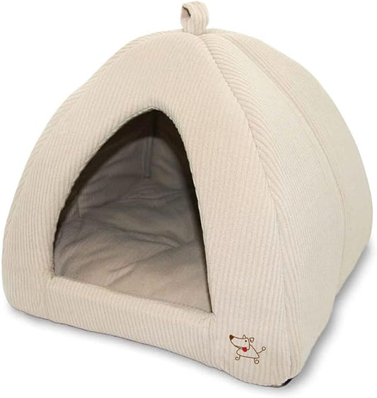 Best Pet Supplies Cat Bed for Indoor Cat, Domed Tent House with Removable Pillow, Covered Cat Cave for Small Dog, Puppies and All Breeds of Cats - Corduroy Beige, 16 x 16 x H:14"