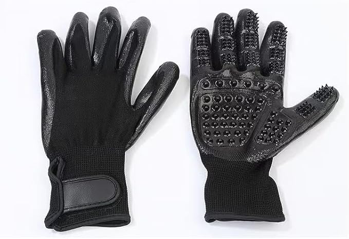 Pet Grooming Gloves for Dogs Cats Horses - Gentle Silicone Deshedding Brush Mitt - Hair Remover Tool for Bathing Massage - 1 Pair Black