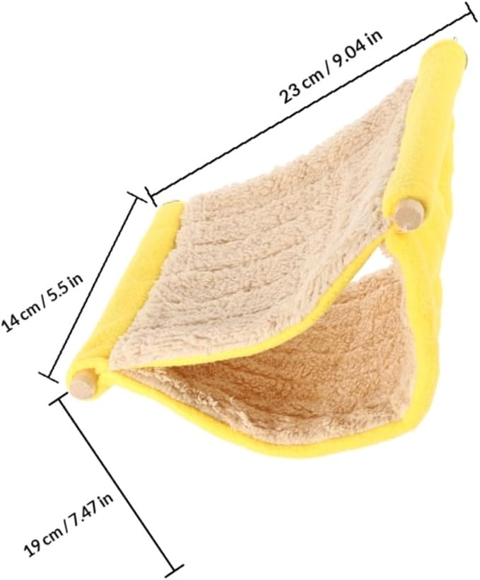 Small Animal Hanging Hammock Double Layer Plush Pet Bed Yellow Soft Sleeping Nest for Hamsters Parakeets and Small Birds Cage Accessory