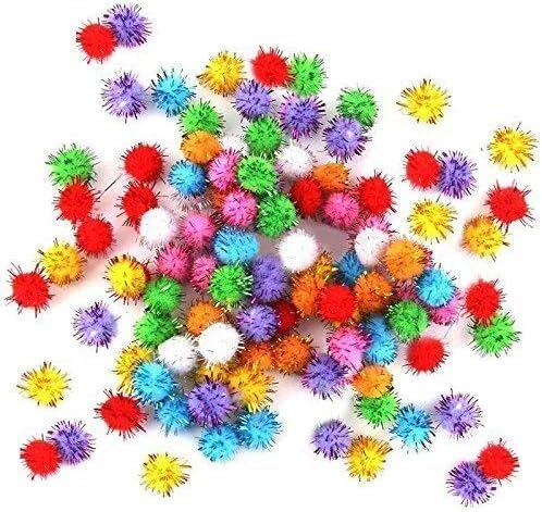 Random Color Mini Colorful Sparkly Glitter Tinsel Pompom Balls Toys f/Dog Cat Bird Pack of 100 Nice and Professional Pet Supplies