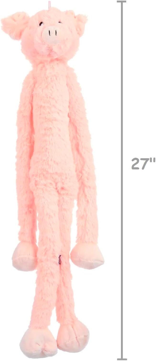 Large Extra Long Legs Over Sized Plush Animal Themed Dog Toys 27 inch Multiple Squeakers (Pink Pig)