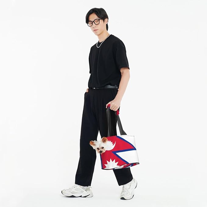 Foldable Pet Carrier Sling - Waterproof Small Dog & Cat Travel Flag of Nepal Tote with Safety Hook for Hiking