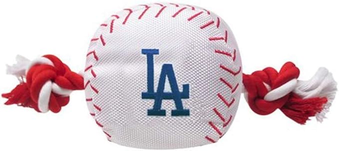 MLB LOS ANGELES DODGERS Baseball Rope Toy for DOGS & CATS. Tough nylon, Sporty Baseball Design, Heavy-duty ropes with Inner SQUEAKER