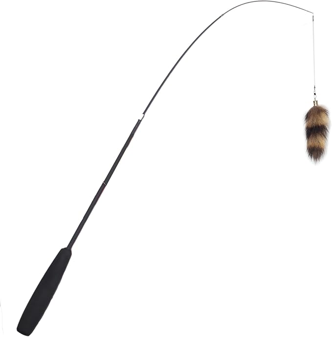 Fosrion Real Raccoon Tail Fur Dog Bites Toy with Three Section Retractable Carbon Fiber Rod (Raccoon Tail)
