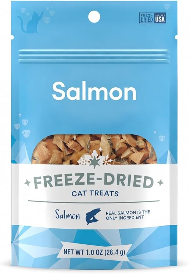 Freeze Dried Salmon Cat Treats 1 oz Single Ingredient Healthy Kitten Treats All Natural Grain Free High Protein Crunchy Cat Snacks Raw Dehydrated Made in USA Indoor Cat Food Topper Fish Meal Enhancer