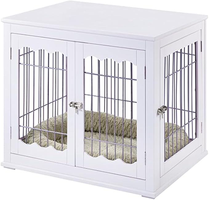 unipaws Furniture Style White Dog Crate for Medium Large Dogs, Indoor Aesthetic Dog Stuff Kennel, Modern Decorative Wood Wire Pet House Dog Cage, Pretty Cute End Side Table Nightstand…