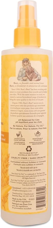 Burt's Bees for Pets Cat Dander Reducing Spray with Colloidal Oat Flour and Honey, Waterless Grooming Spray for Dry Skin and Dandruff Control, Cat Dander Remover for Allergy Support, 10 Fl Oz