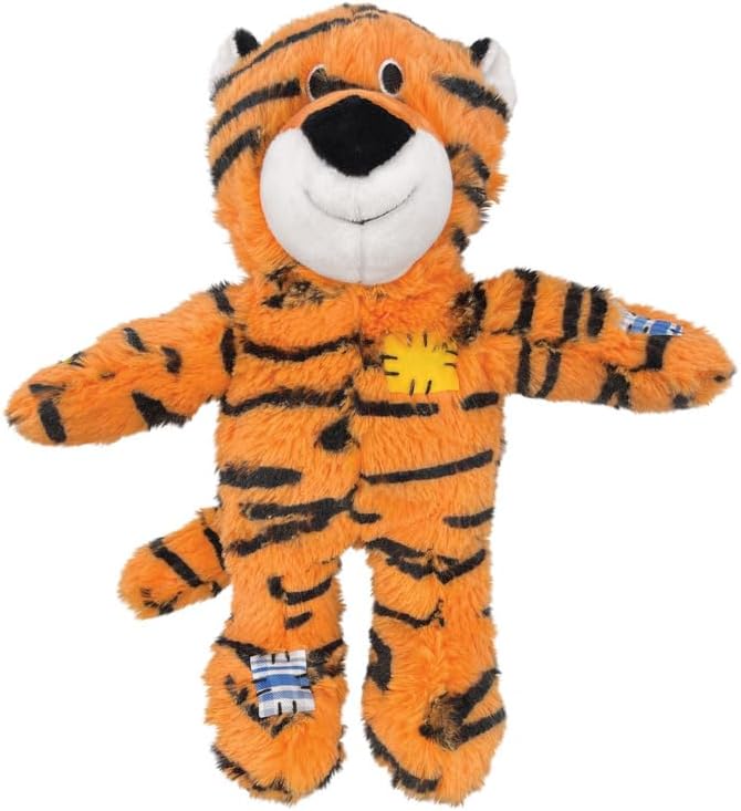 KONG Wild Knots Dog Toys – 2 Pack – Durable Plush Dog Toy with Internal Knotted Rope & Squeaker (Tiger, Medium/Large)