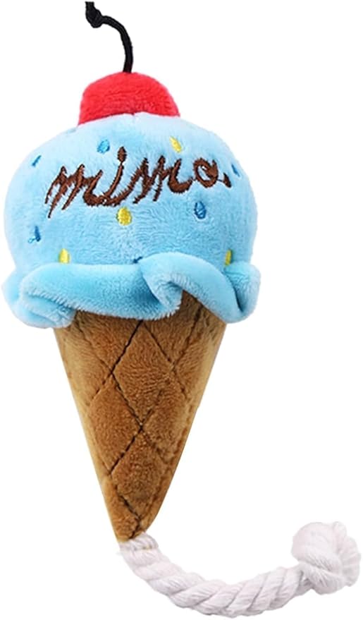 1pc Brown Blue Ice Cream Dog Squeaky Toys,Cute Puppy Chew Toys with Ropes,Add Interactive Dog Plush Toy for Small to Medium Dogs and Cats Pet Supplies,Toys