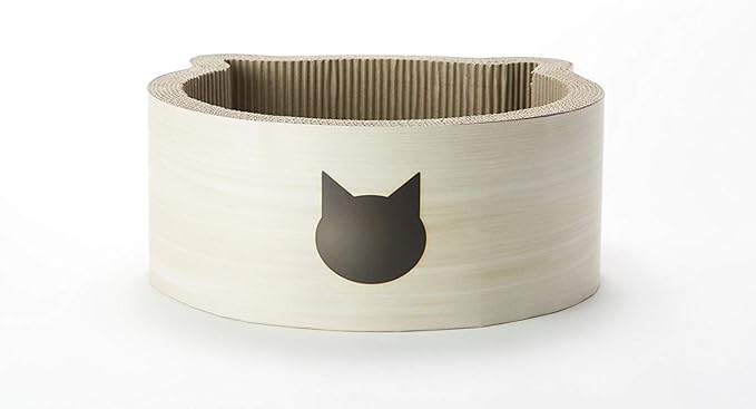 Necoichi Cat-Headed Scratcher Bed (Birch, Regular) | Cardboard Cat Scratcher Bowls for Indoor Cats - Cat Scratching Board, Cat Scratch Pad Reversible Usability and Extra Comfort for Lounge