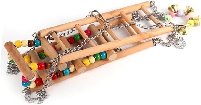 Milisten Wooden Parrot Ladder Swing with Iron Chain PET Hanging Toy for Parrots Hamsters and Small Birds Climbing Accessories for Bird Cages Enriching Plaything for Interactive Play
