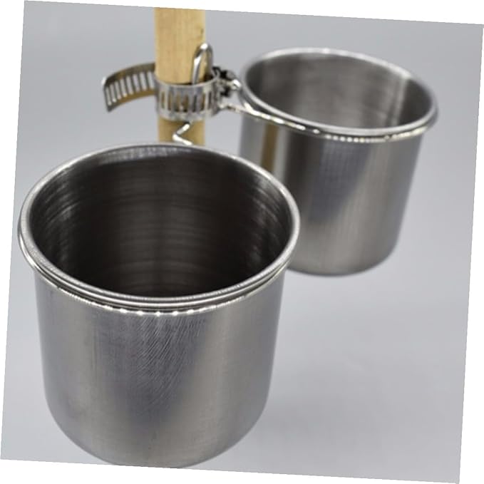 FRCOLOR Stainless Steel Parrot Eating Bowl and Cup Set with Hanging Stand, Bird Cage Food Container for Parakeets and Cockatiels, Sturdy Pet Feeder Accessory for Bird Feeding Random Color