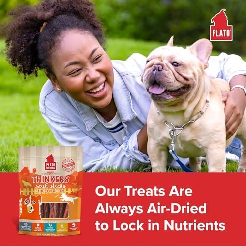PLATO Pet Treats Thinkers - Meat Stick Treats for Dogs - Limited Ingredient Dog Treats with EPA and DHA to Support Skin, Coat, and Brain - Air-Dried Dog Treats - Thinkers Chicken 18oz - 2 Pack