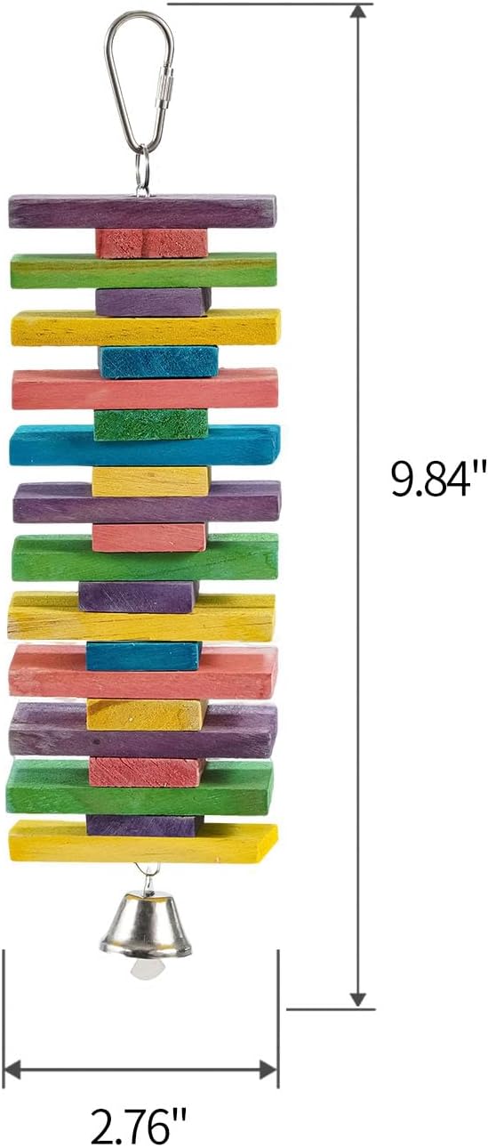 2 PCS 9.84" Multicolored Bird Toys - Stress Relief Chew Parrot Toys, Natural Wooden Blocks, Hanging Bird Cage Accessories, for Parakeets, Cockatiels, Conures, Budgies, Lovebirds