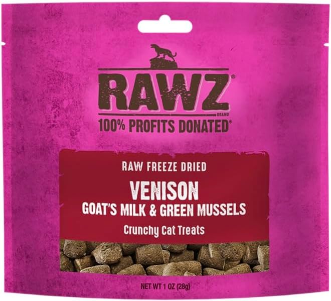 Rawz Raw Freeze Dried Venison, Goat's Milk & Green Mussels Crunchy Cat Treats - 1 Ounce Bag