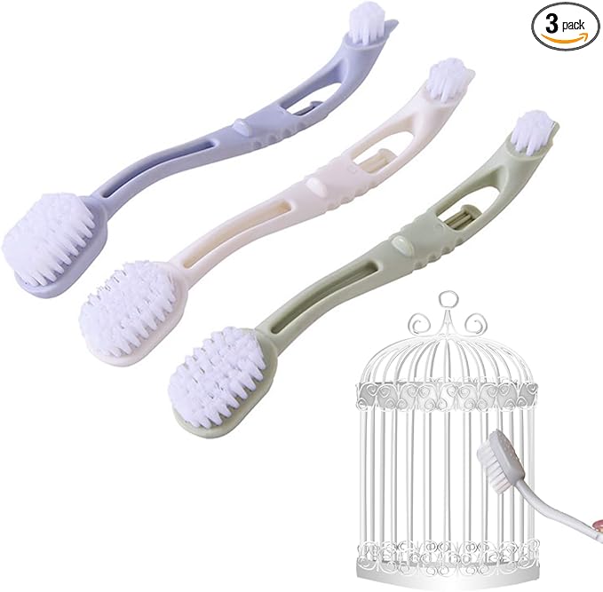 Bird Cage Cleaning Brush with Long Ergonomic Handle - Durable Bristlesfor Cleaning Parrot Cages, Kennels, and Perches,Removes Poop and Keeps Bird Cages Fresh,Essential Bird Cage Accessory（3Pcs）