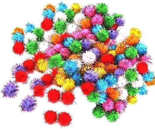 Random Color Mini Colorful Sparkly Glitter Tinsel Pompom Balls Toys f/Dog Cat Bird Pack of 100 Nice and Professional Pet Supplies