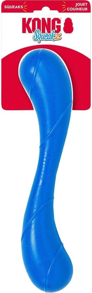 KONG Squeakz Dog Toy – Durable Rubber Fetch & Chew Toy with Squeakers, Interactive Enrichment Toy for Active Dogs (Stick, Medium)