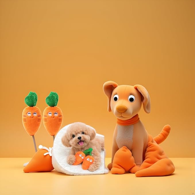 2 Pack Cute Orange Carrot Soft Puppy Pet Supplies Plush Chew Squeaker Sound for Dog Cat Birthday Xmas Gifts