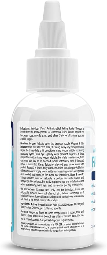 Vetericyn Plus Feline Facial Therapy | Healing Aid and Skin Repair for Different Cat First Aid Needs, Including Cat Acne, Cat Ear and Eye Problems. 2 Ounces