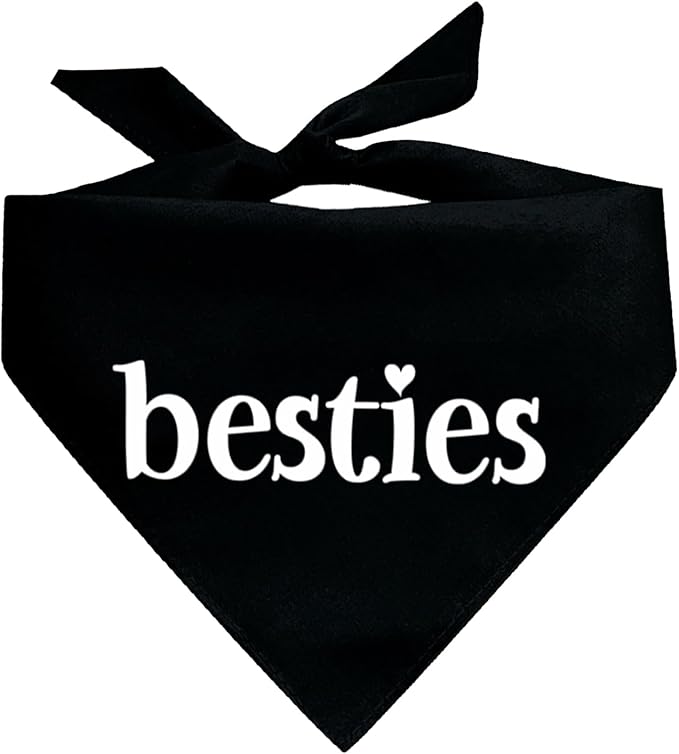 Besties Best Friends Dog Bandana | 100% Cotton Adjustable Triangle Black, One Size (552)