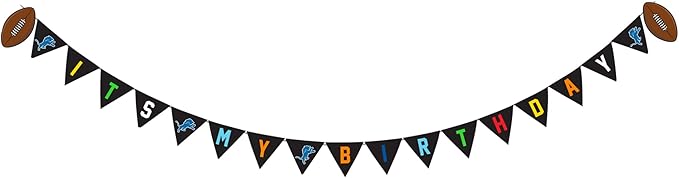 NFL Detroit Lions Dog Birthday Party Set 10pcs with 1 Football Bandana Large/X-Large, 1 Crown Hat, 1 Banner, 1 Birthday Cake Toy & 6 B-Day Balloons, Dog Birthday Set, Costume, Fun Doggie Pawty