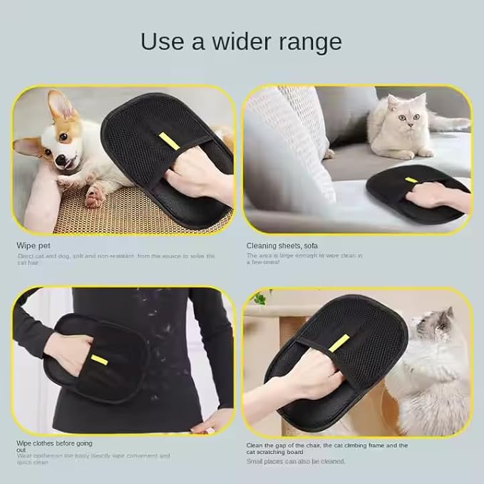 Pet Grooming Gloves 4 Pack (2 Blue & 2 Black) – Deshedding Brush Mitt for Dogs & Cats, Hair Remover, Bath Massage Glove, Reusable Pet Hair Remover for Shedding Fur