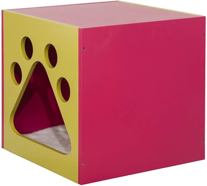 Elegant Home Fashions Cat Cuddle Box Pet House with Paw Design Mellow Green and Fuchsia Finish, PET-986